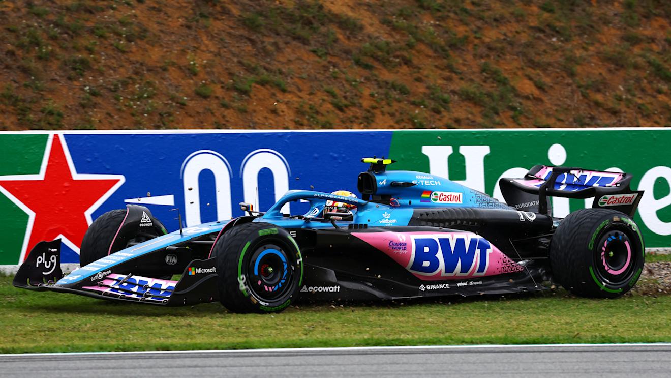 BARCELONA, SPAIN - JUNE 03: Pierre Gasly of France driving the (10) Alpine F1 A523 Renault runs off track during final practice ahead of the F1 Grand Prix of Spain at Circuit de Barcelona-Catalunya on June 03, 2023 in Barcelona, Spain. (Photo by Mark Thompson/Getty Images)