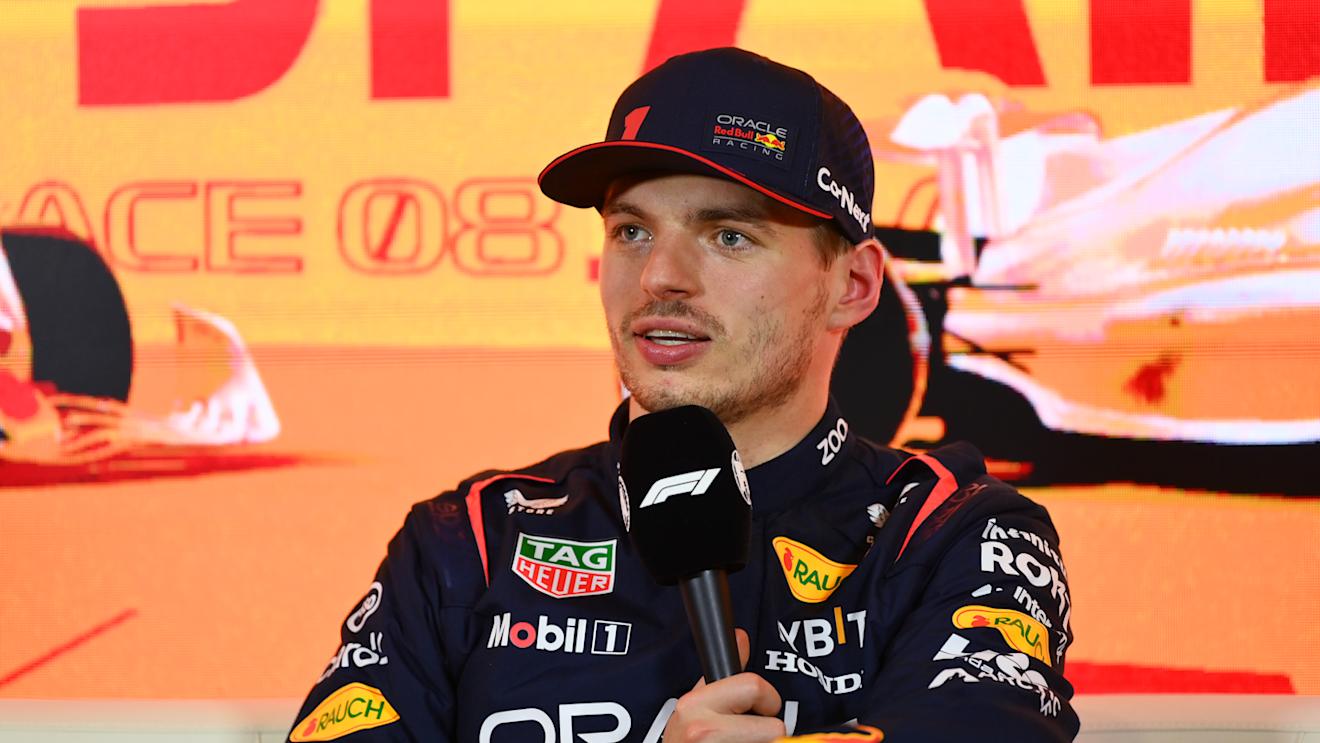 BARCELONA, SPAIN - JUNE 03: Pole position qualifier Max Verstappen of the Netherlands and Oracle Red Bull Racing attends the press conference after qualifying ahead of the F1 Grand Prix of Spain at Circuit de Barcelona-Catalunya on June 03, 2023 in Barcelona, Spain. (Photo by Dan Mullan/Getty Images)