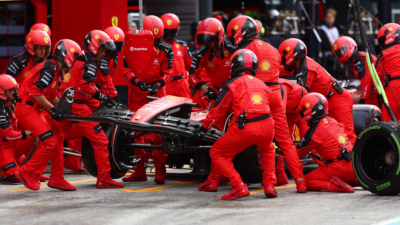 ZANDVOORT, NETHERLANDS - AUGUST 27: Charles Leclerc of Monaco driving the (16) Ferrari SF-23 makes a pitstop during the F1 Grand Prix of The Netherlands at Circuit Zandvoort on August 27, 2023 in Zandvoort, Netherlands. (Photo by Dan Istitene - Formula 1/Formula 1 via Getty Images)