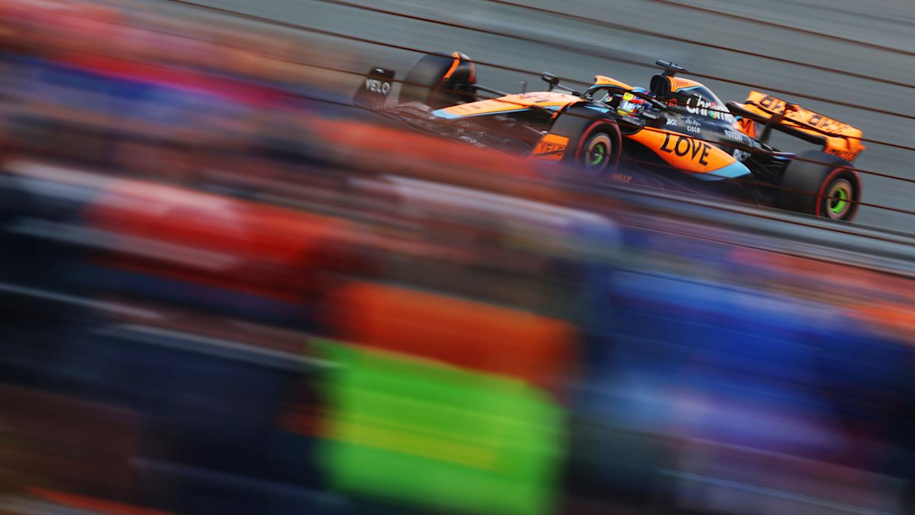 ZANDVOORT, NETHERLANDS - AUGUST 27: Oscar Piastri of Australia driving the (81) McLaren MCL60 Mercedes on track during the F1 Grand Prix of The Netherlands at Circuit Zandvoort on August 27, 2023 in Zandvoort, Netherlands. (Photo by Lars Baron/Getty Images)