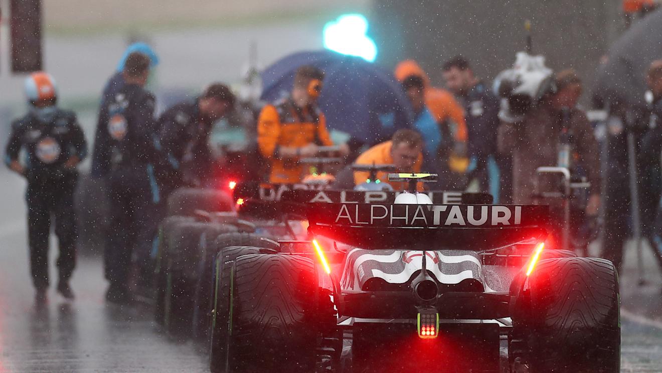 ZANDVOORT, NETHERLANDS - AUGUST 27: Yuki Tsunoda of Japan driving the (22) Scuderia AlphaTauri AT04 waits in the Pitlane during a red flag delay during the F1 Grand Prix of The Netherlands at Circuit Zandvoort on August 27, 2023 in Zandvoort, Netherlands. (Photo by Peter Fox/Getty Images)