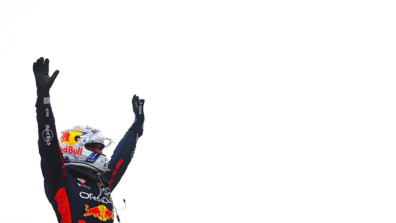 ZANDVOORT, NETHERLANDS - AUGUST 27: Race winner Max Verstappen of the Netherlands and Oracle Red Bull Racing celebrates in parc ferme during the F1 Grand Prix of The Netherlands at Circuit Zandvoort on August 27, 2023 in Zandvoort, Netherlands. (Photo by Mark Thompson/Getty Images)