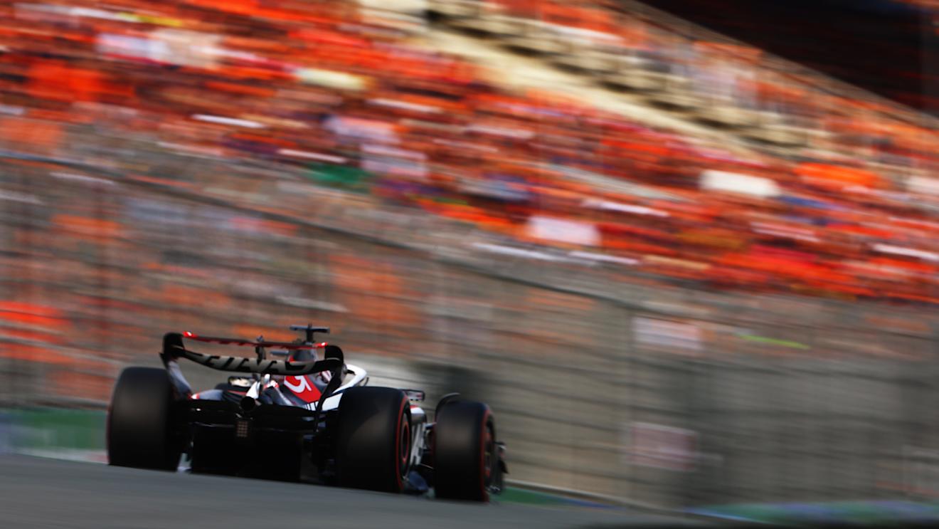 ZANDVOORT, NETHERLANDS - AUGUST 25: Kevin Magnussen of Denmark driving the (20) Haas F1 VF-23 Ferrari on track during practice ahead of the F1 Grand Prix of The Netherlands at Circuit Zandvoort on August 25, 2023 in Zandvoort, Netherlands. (Photo by Mark Thompson/Getty Images)