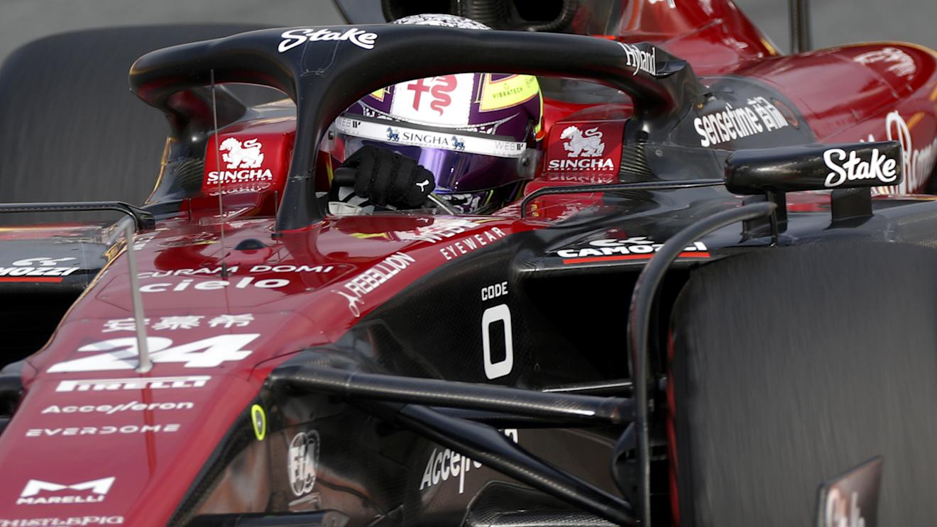 ZANDVOORT, NETHERLANDS - AUGUST 25: Zhou Guanyu of China driving the (24) Alfa Romeo F1 C43 Ferrari on track during practice ahead of the F1 Grand Prix of The Netherlands at Circuit Zandvoort on August 25, 2023 in Zandvoort, Netherlands. (Photo by Peter Fox/Getty Images)