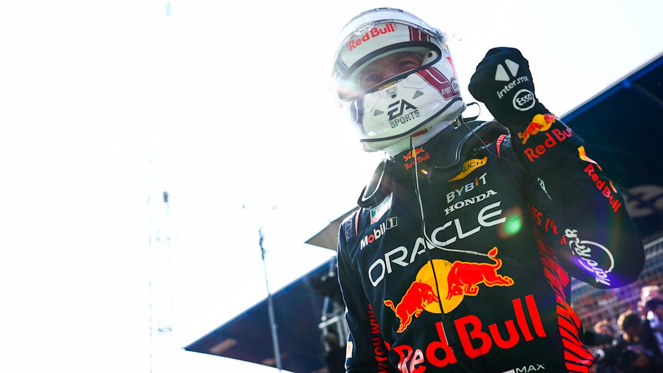 ZANDVOORT, NETHERLANDS - AUGUST 26: Pole position qualifier Max Verstappen of the Netherlands and Oracle Red Bull Racing celebrates in parc ferme during qualifying ahead of the F1 Grand Prix of The Netherlands at Circuit Zandvoort on August 26, 2023 in Zandvoort, Netherlands. (Photo by Mark Thompson/Getty Images)