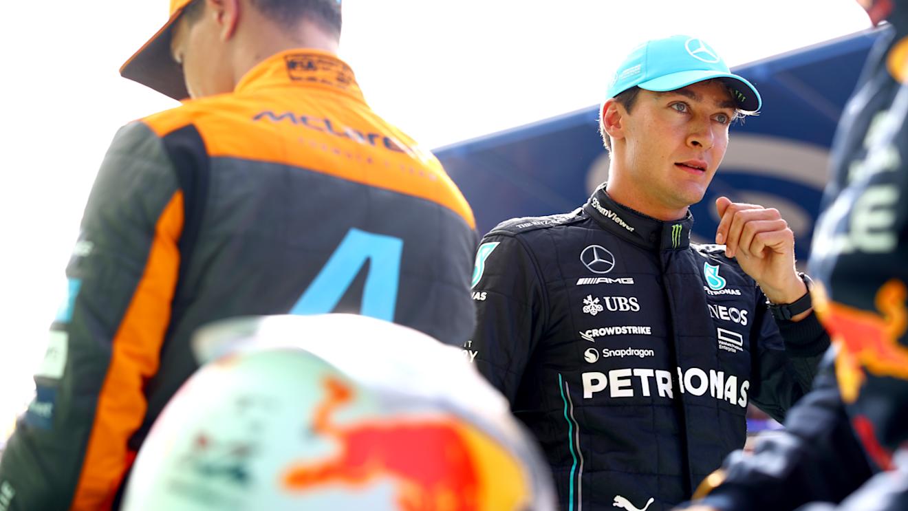 ZANDVOORT, NETHERLANDS - AUGUST 26: Third placed qualifier George Russell of Great Britain and Mercedes looks on in parc ferme during qualifying ahead of the F1 Grand Prix of The Netherlands at Circuit Zandvoort on August 26, 2023 in Zandvoort, Netherlands. (Photo by Mark Thompson/Getty Images)