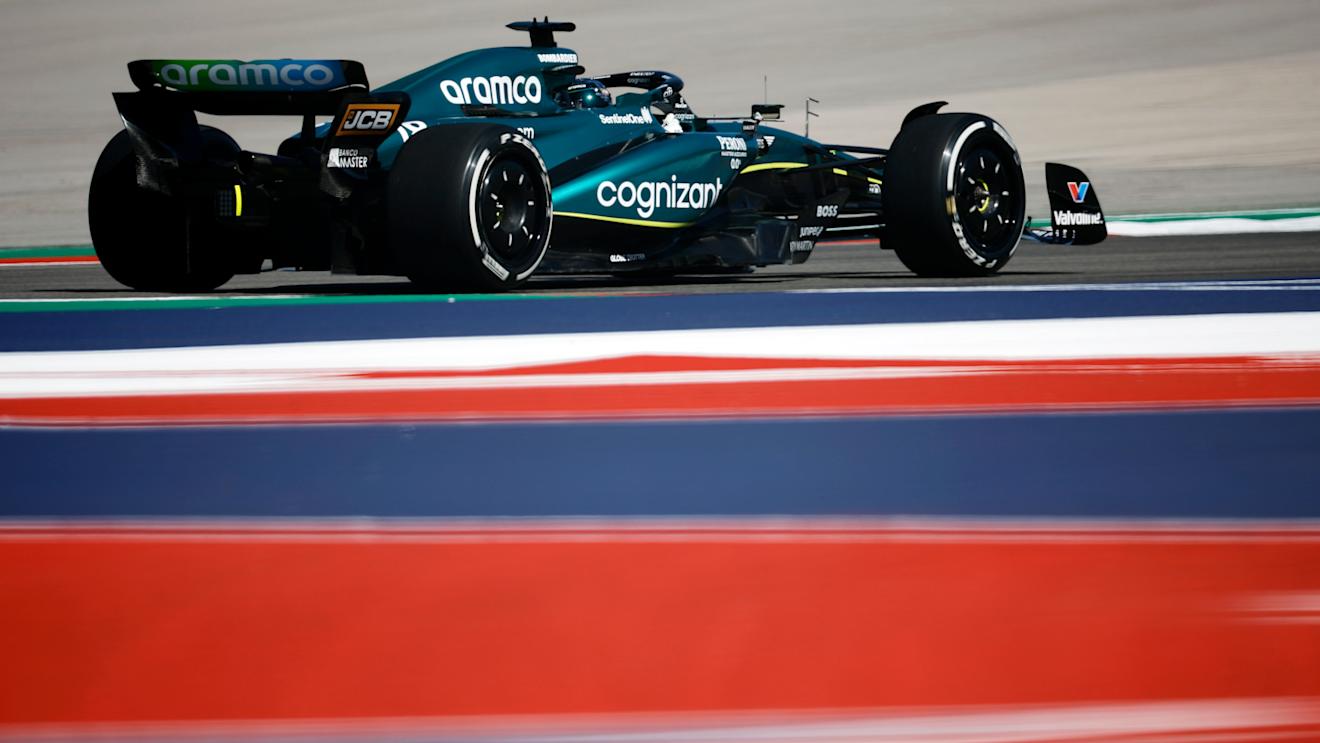 AUSTIN, TEXAS - OCTOBER 20: Lance Stroll of Canada driving the (18) Aston Martin AMR23 Mercedes on track during practice ahead of the F1 Grand Prix of United States at Circuit of The Americas on October 20, 2023 in Austin, Texas. (Photo by Chris Graythen/Getty Images)