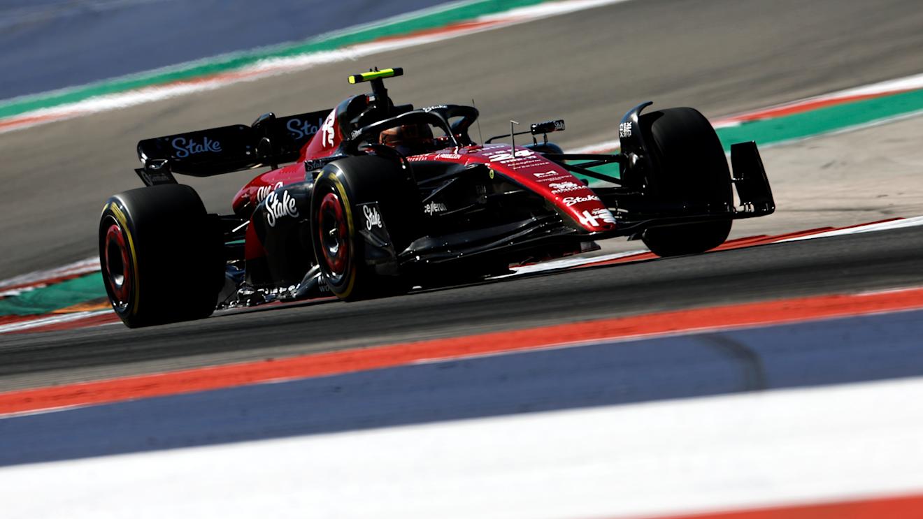 AUSTIN, TEXAS - OCTOBER 20: Zhou Guanyu of China driving the (24) Alfa Romeo F1 C43 Ferrari on track during practice ahead of the F1 Grand Prix of United States at Circuit of The Americas on October 20, 2023 in Austin, Texas. (Photo by Chris Graythen/Getty Images)