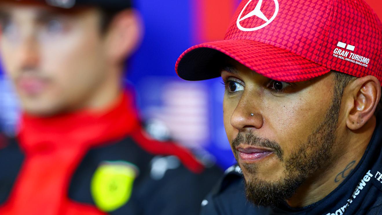 AUSTIN, TEXAS - OCTOBER 20: Third placed qualifier Lewis Hamilton of Great Britain and Mercedes talks in a press conference after qualifying ahead of the F1 Grand Prix of United States at Circuit of The Americas on October 20, 2023 in Austin, Texas. (Photo by Dan Istitene/Getty Images)