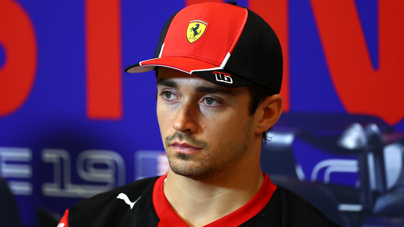 AUSTIN, TEXAS - OCTOBER 19: Charles Leclerc of Monaco and Ferrari attends the Drivers Press Conference during previews ahead of the F1 Grand Prix of United States at Circuit of The Americas on October 19, 2023 in Austin, Texas. (Photo by Dan Istitene/Getty Images)