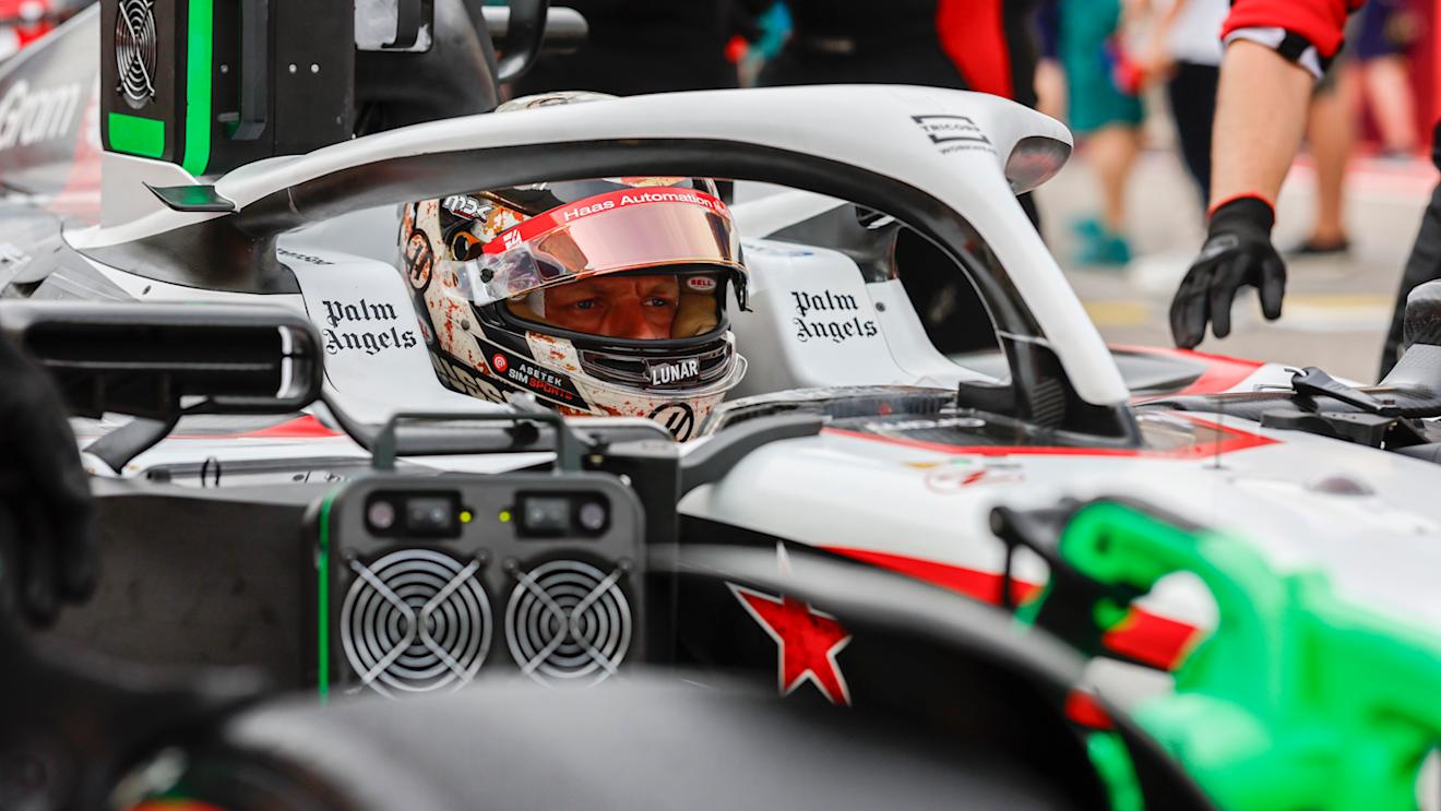 AUSTIN, TEXAS - OCTOBER 21: Kevin Magnussen of Denmark and Haas F1 prepares to drive on the grid prior to the Sprint ahead of the F1 Grand Prix of United States at Circuit of The Americas on October 21, 2023 in Austin, Texas. (Photo by Chris Graythen/Getty Images)