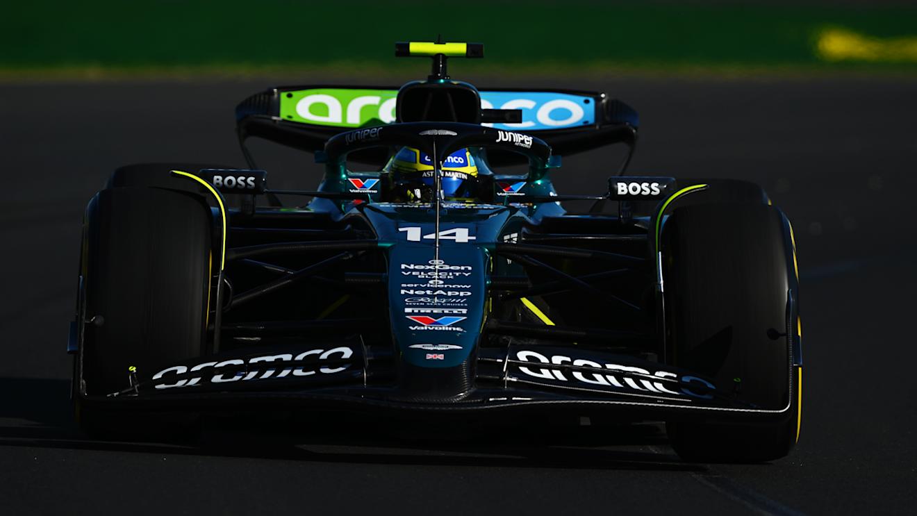 MELBOURNE, AUSTRALIA - MARCH 22: Fernando Alonso of Spain driving the (14) Aston Martin AMR24 Mercedes on track during practice ahead of the F1 Grand Prix of Australia at Albert Park Circuit on March 22, 2024 in Melbourne, Australia. (Photo by Clive Mason - Formula 1/Formula 1 via Getty Images)