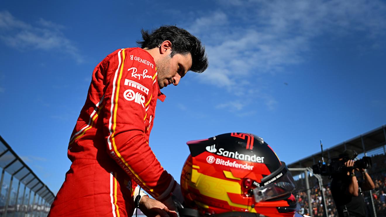 MELBOURNE, AUSTRALIA - MARCH 23: Second placed qualifier Carlos Sainz of Spain and Ferrari looks on in parc ferme during qualifying ahead of the F1 Grand Prix of Australia at Albert Park Circuit on March 23, 2024 in Melbourne, Australia. (Photo by Clive Mason - Formula 1/Formula 1 via Getty Images)