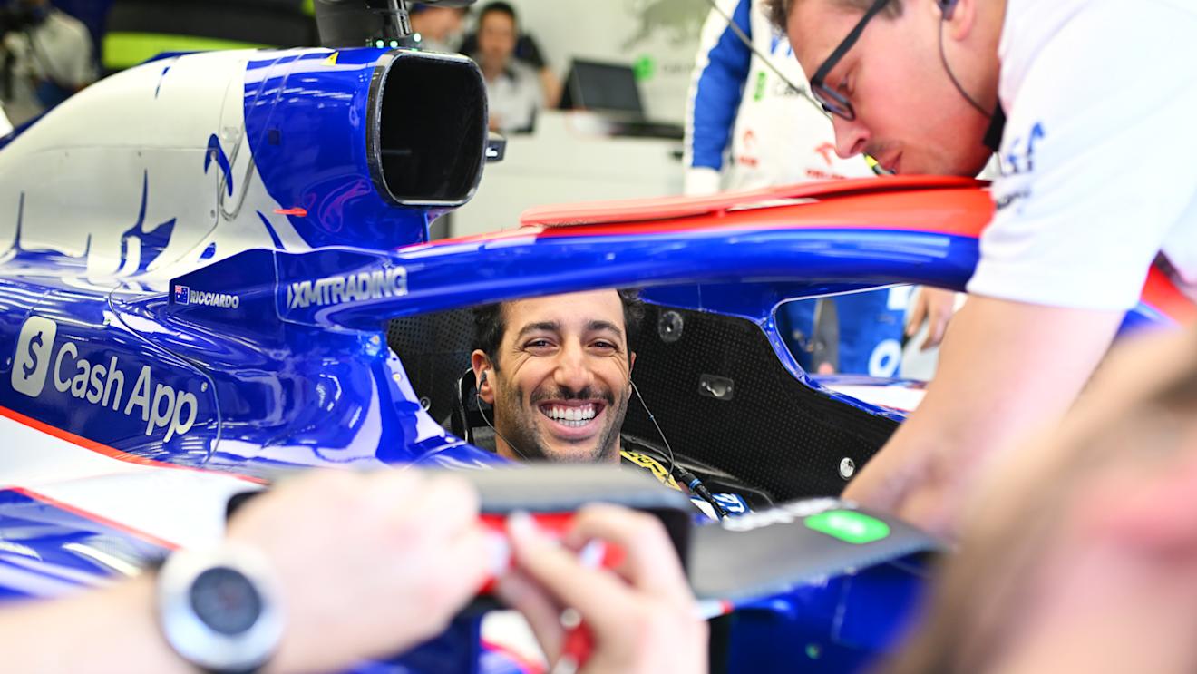 BAHRAIN, BAHRAIN - FEBRUARY 29: Daniel Ricciardo of Australia and Visa Cash App RB prepares to drive in the garage during practice ahead of the F1 Grand Prix of Bahrain at Bahrain International Circuit on February 29, 2024 in Bahrain, Bahrain. (Photo by Rudy Carezzevoli/Getty Images)