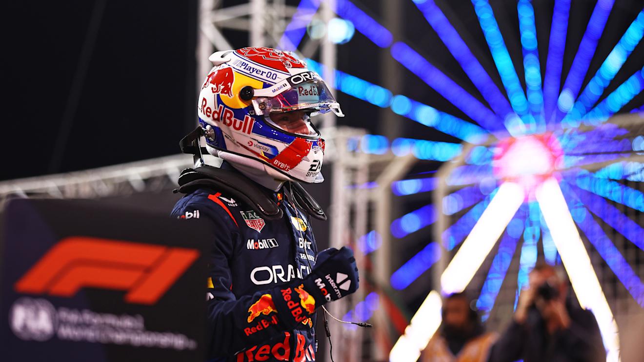 BAHRAIN, BAHRAIN - MARCH 01: Pole position qualifier Max Verstappen of the Netherlands and Oracle Red Bull Racing celebrates in parc ferme during qualifying ahead of the F1 Grand Prix of Bahrain at Bahrain International Circuit on March 01, 2024 in Bahrain, Bahrain. (Photo by Bryn Lennon - Formula 1/Formula 1 via Getty Images)