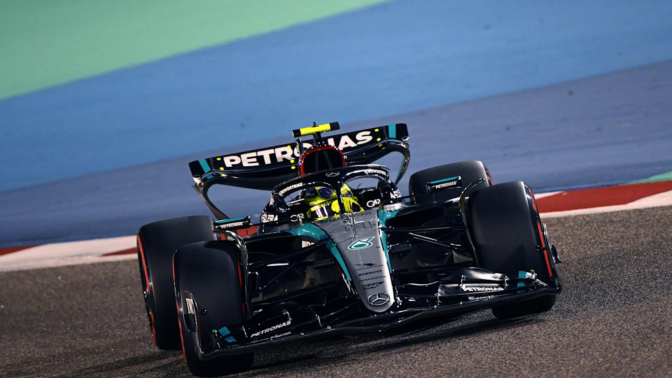 BAHRAIN, BAHRAIN - MARCH 01: Lewis Hamilton of Great Britain driving the (44) Mercedes AMG Petronas F1 Team W15 on track during qualifying ahead of the F1 Grand Prix of Bahrain at Bahrain International Circuit on March 01, 2024 in Bahrain, Bahrain. (Photo by Clive Mason/Getty Images)