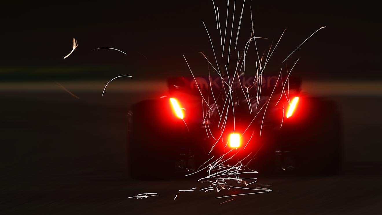BAHRAIN, BAHRAIN - MARCH 01: Sparks fly behind the car of Alexander Albon of Thailand driving the (23) Williams FW46 Mercedes during qualifying ahead of the F1 Grand Prix of Bahrain at Bahrain International Circuit on March 01, 2024 in Bahrain, Bahrain. (Photo by Peter Fox - Formula 1/Formula 1 via Getty Images)