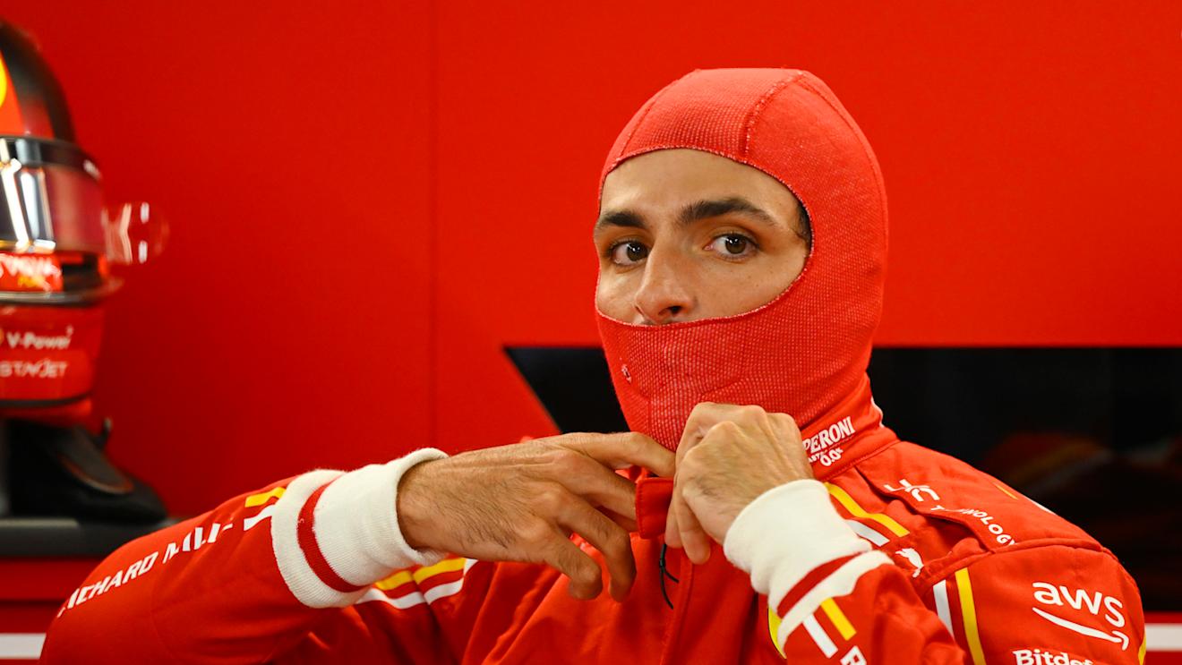 SUZUKA, JAPAN - APRIL 05: Carlos Sainz of Spain and Ferrari prepares to drive in the garage during practice ahead of the F1 Grand Prix of Japan at Suzuka International Racing Course on April 05, 2024 in Suzuka, Japan. (Photo by Clive Mason/Getty Images)