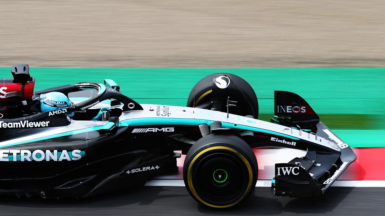SUZUKA, JAPAN - APRIL 06: George Russell of Great Britain driving the (63) Mercedes AMG Petronas F1 Team W15 on track during final practice ahead of the F1 Grand Prix of Japan at Suzuka International Racing Course on April 06, 2024 in Suzuka, Japan. (Photo by Peter Fox/Getty Images)