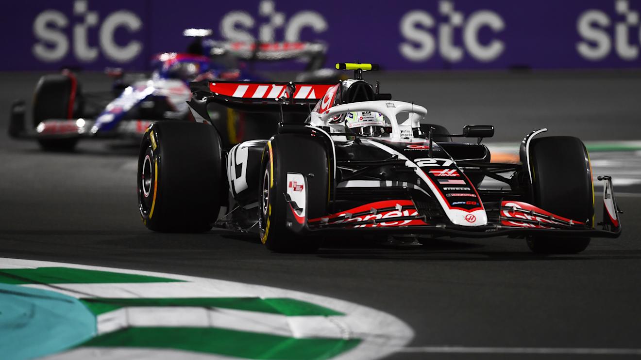 JEDDAH, SAUDI ARABIA - MARCH 09: Nico Hulkenberg of Germany driving the (27) Haas F1 VF-24 Ferrari on track during the F1 Grand Prix of Saudi Arabia at Jeddah Corniche Circuit on March 09, 2024 in Jeddah, Saudi Arabia. (Photo by Rudy Carezzevoli/Getty Images)