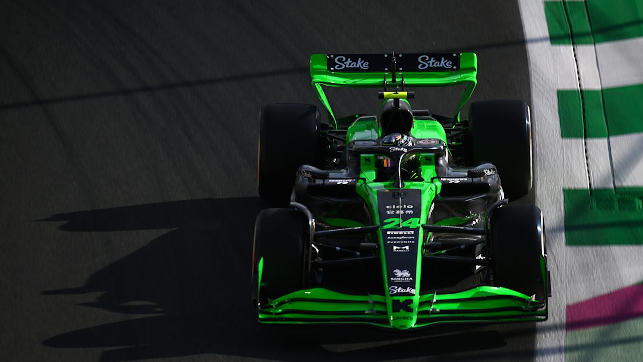 JEDDAH, SAUDI ARABIA - MARCH 07: Zhou Guanyu of China driving the (24) Kick Sauber C44 Ferrari on track during practice ahead of the F1 Grand Prix of Saudi Arabia at Jeddah Corniche Circuit on March 07, 2024 in Jeddah, Saudi Arabia. (Photo by Clive Mason/Getty Images)