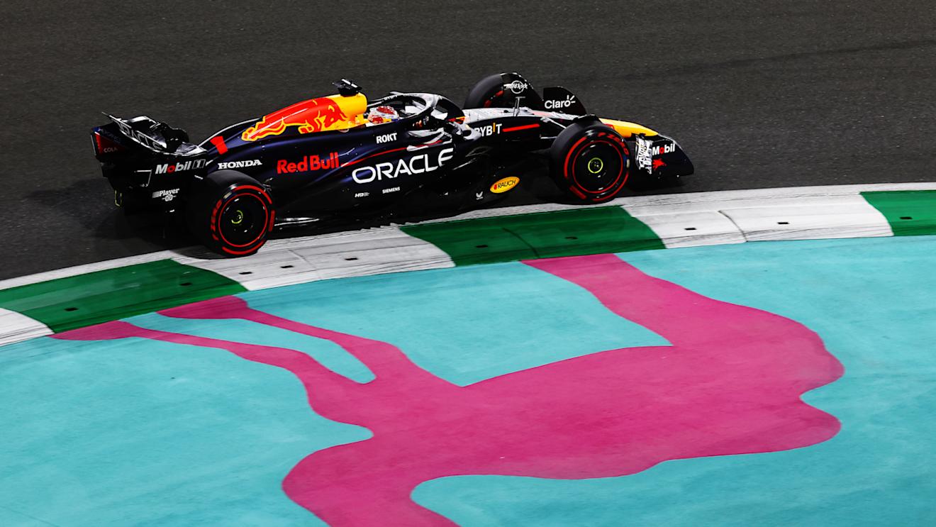 JEDDAH, SAUDI ARABIA - MARCH 07: Max Verstappen of the Netherlands driving the (1) Oracle Red Bull Racing RB20 on track  during practice ahead of the F1 Grand Prix of Saudi Arabia at Jeddah Corniche Circuit on March 07, 2024 in Jeddah, Saudi Arabia. (Photo by Mark Thompson/Getty Images)