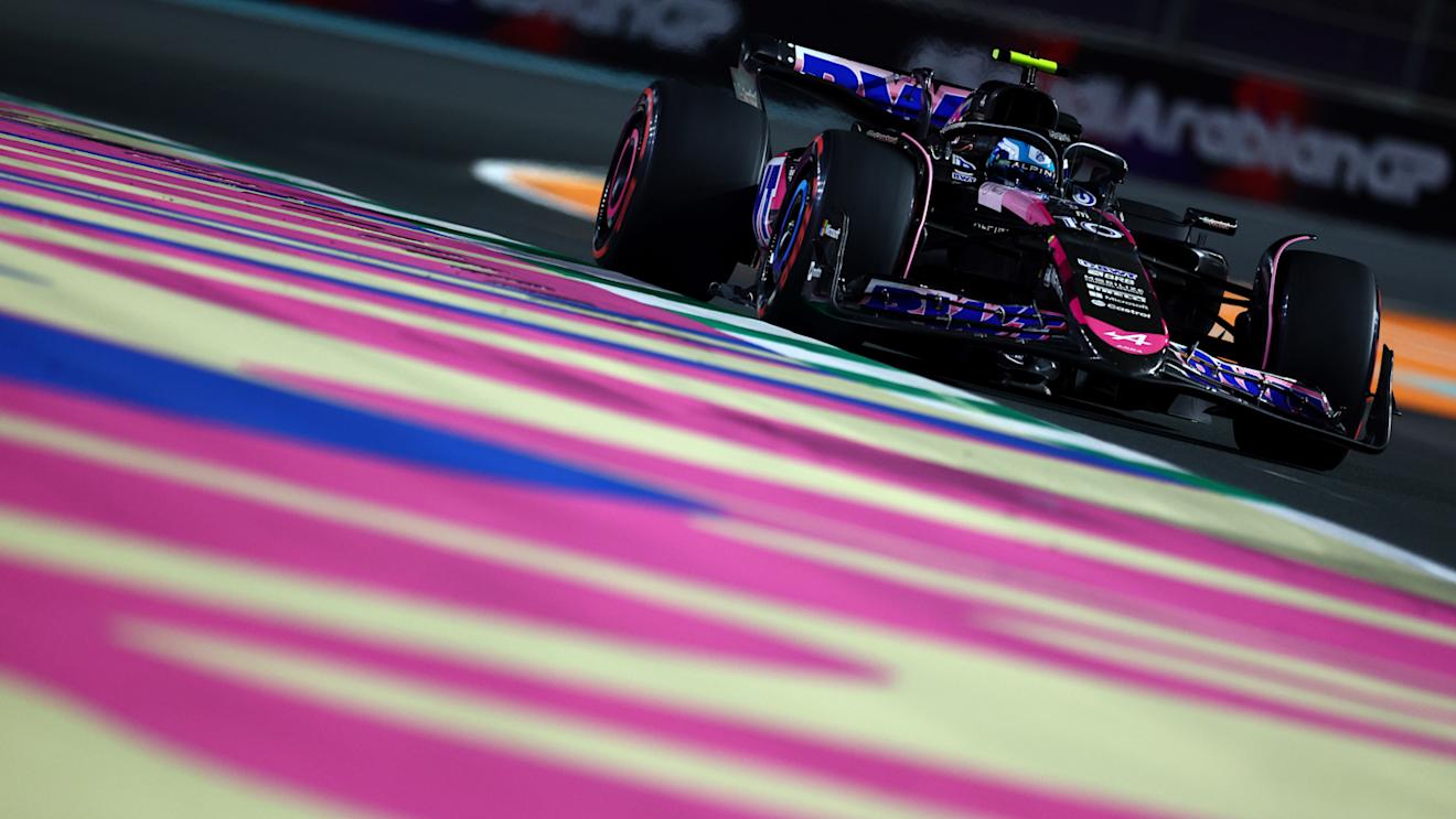 JEDDAH, SAUDI ARABIA - MARCH 07: Pierre Gasly of France driving the (10) Alpine F1 A524 Renault on track during practice ahead of the F1 Grand Prix of Saudi Arabia at Jeddah Corniche Circuit on March 07, 2024 in Jeddah, Saudi Arabia. (Photo by Clive Rose/Getty Images)