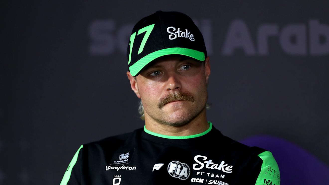 JEDDAH, SAUDI ARABIA - MARCH 06: Valtteri Bottas of Finland and Stake F1 Team Kick Sauber attends the Drivers Press Conference during previews ahead of the F1 Grand Prix of Saudi Arabia at Jeddah Corniche Circuit on March 06, 2024 in Jeddah, Saudi Arabia. (Photo by Peter Fox/Getty Images)