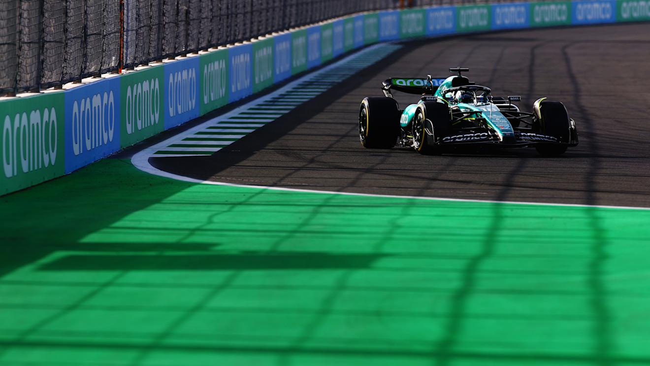 JEDDAH, SAUDI ARABIA - MARCH 08: Lance Stroll of Canada driving the (18) Aston Martin AMR24 Mercedes on track during final practice ahead of the F1 Grand Prix of Saudi Arabia at Jeddah Corniche Circuit on March 08, 2024 in Jeddah, Saudi Arabia. (Photo by Mark Thompson/Getty Images)