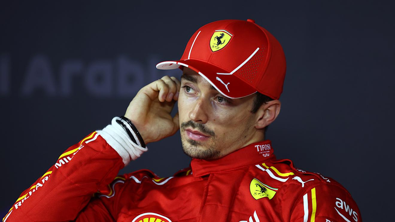 JEDDAH, SAUDI ARABIA - MARCH 08: Second placed qualifier Charles Leclerc of Monaco and Ferrari talks in a press conference following qualifying ahead of the F1 Grand Prix of Saudi Arabia at Jeddah Corniche Circuit on March 08, 2024 in Jeddah, Saudi Arabia. (Photo by Bryn Lennon/Getty Images)