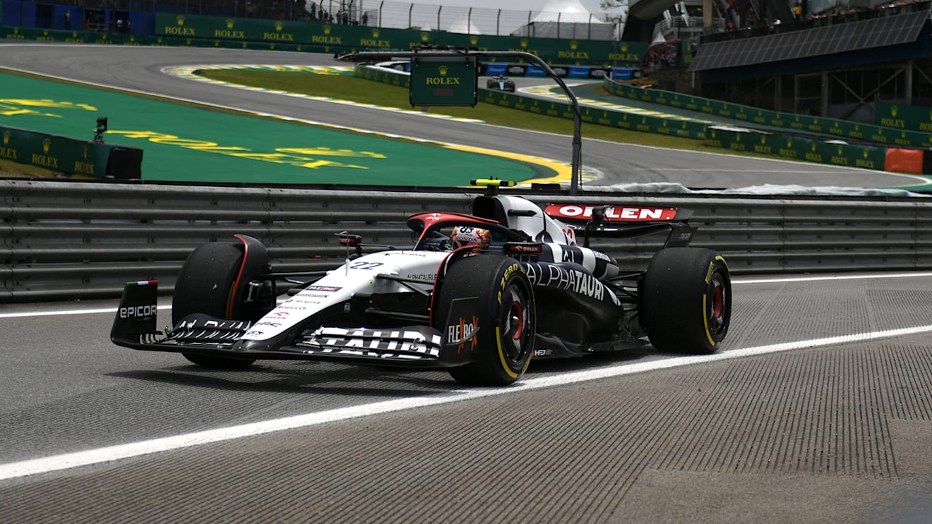 SAO PAULO, BRAZIL - NOVEMBER 03: Yuki Tsunoda of Japan driving the (22) Scuderia AlphaTauri AT04 in the Pitlane during practice ahead of the F1 Grand Prix of Brazil at Autodromo Jose Carlos Pace on November 03, 2023 in Sao Paulo, Brazil. (Photo by Rudy Carezzevoli/Getty Images)