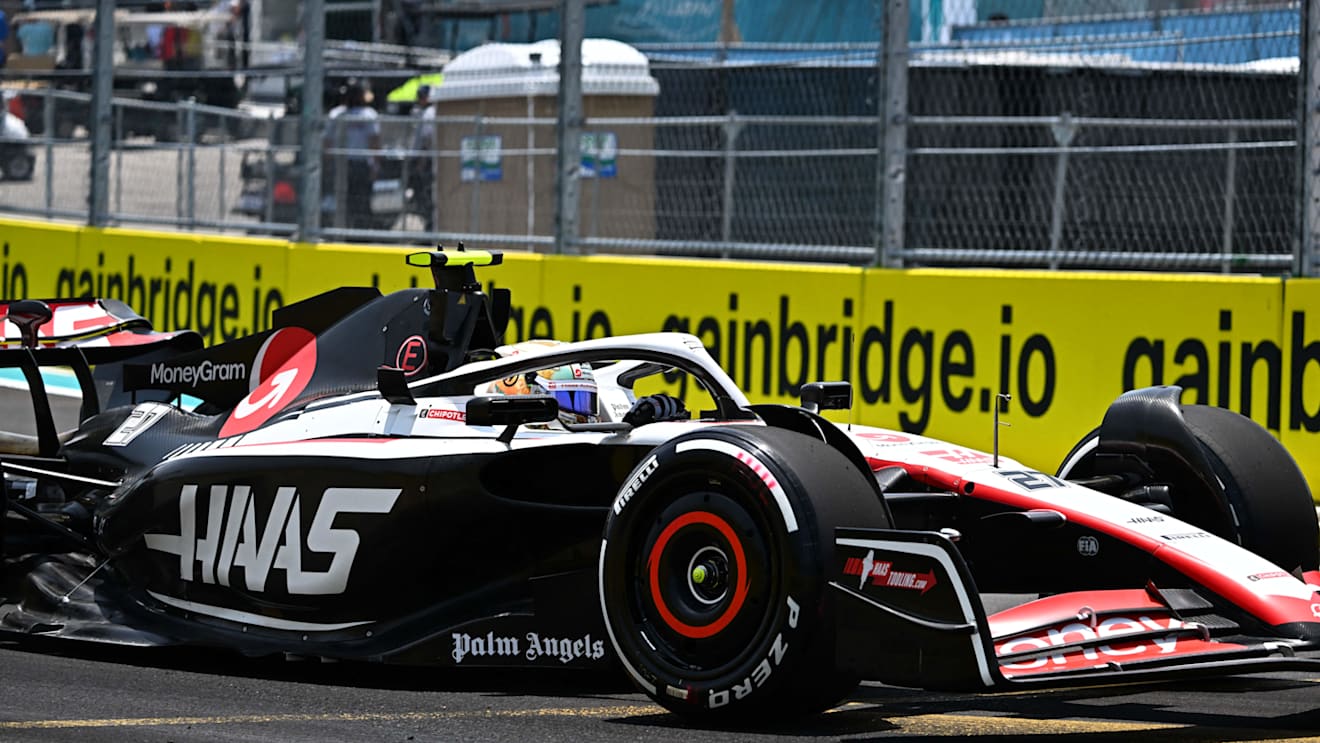 Haas F1 Team's German driver Nico Hulkenberg races during the first practice session for the 2023 Miami Formula One Grand Prix at the Miami International Autodrome in Miami Gardens, Florida, on May 5, 2023. (Photo by CHANDAN KHANNA / AFP) (Photo by CHANDAN KHANNA/AFP via Getty Images)