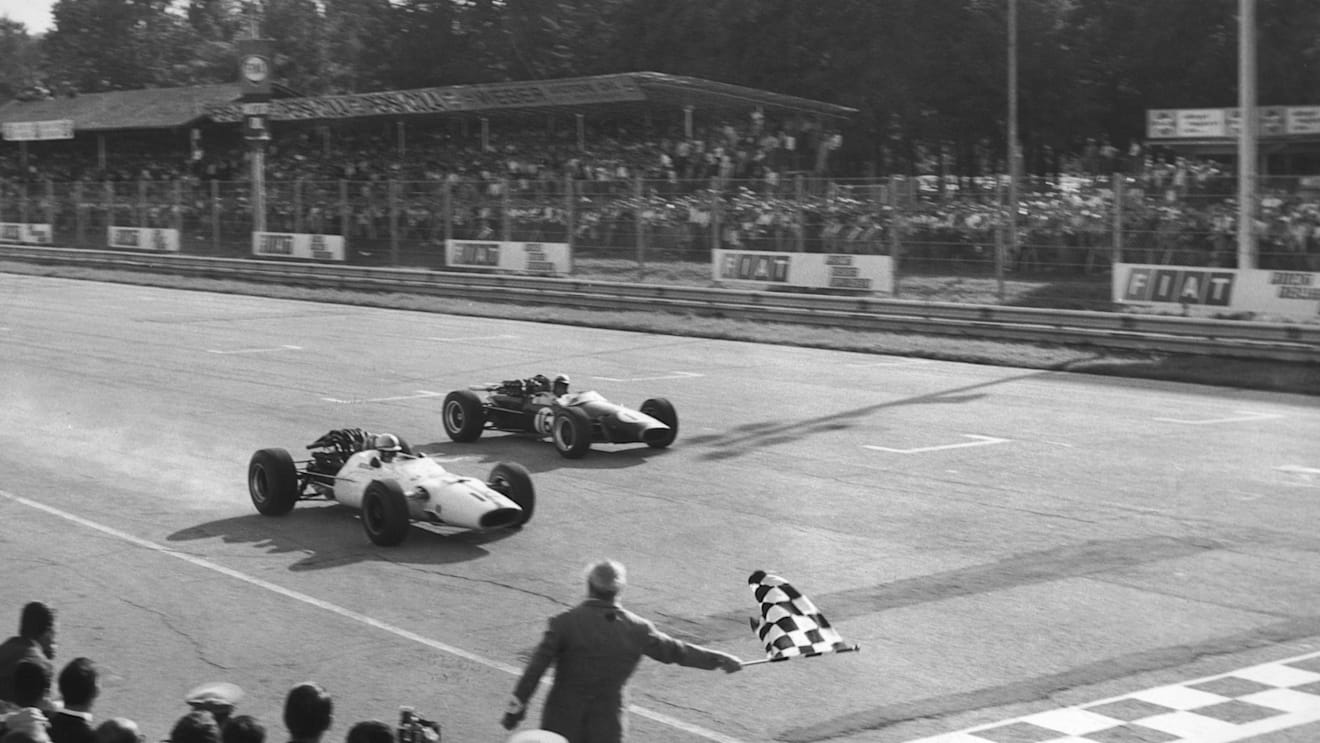 John Surtees narrowly beat Jack Brabham to the chequered flag at Monza in 1967