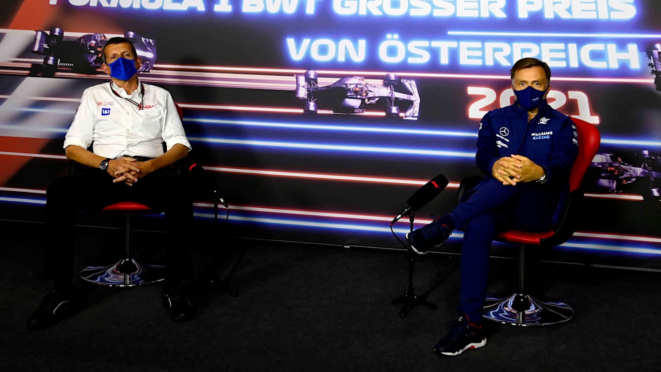 Guenther Steiner, Team Principal, Haas F1, and Jost Capito, CEO, Williams, in the team principals Press Conference