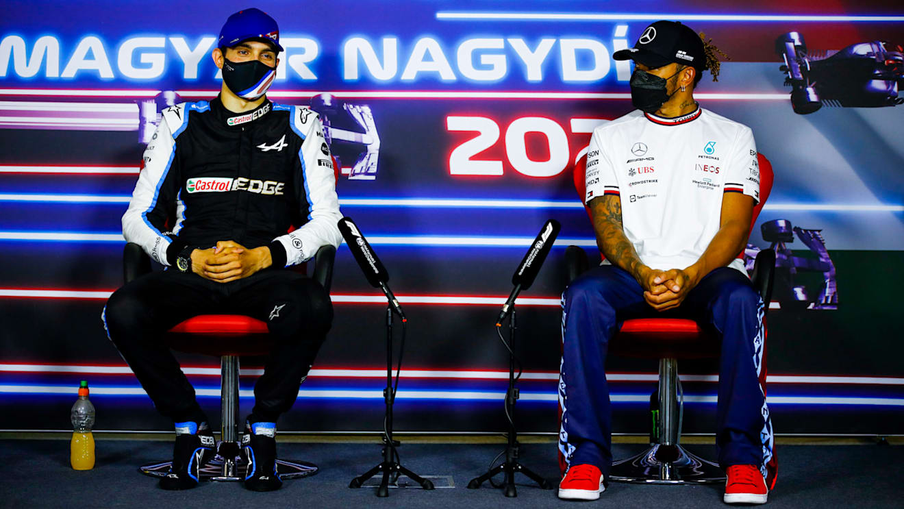 OCON Esteban (fra), Alpine F1 A521, HAMILTON Lewis (gbr), Mercedes AMG F1 GP W12 E Performance, portrait , press conference during the Formula 1 Magyar Nagydij 2021, Hungarian Grand Prix, 11th round of the 2021 FIA Formula One World Championship from July 30 to August 1, 2021 on the Hungaroring, in Mogyorod, near Budapest, Hungary - Photo Xavi Bonilla / DPPI