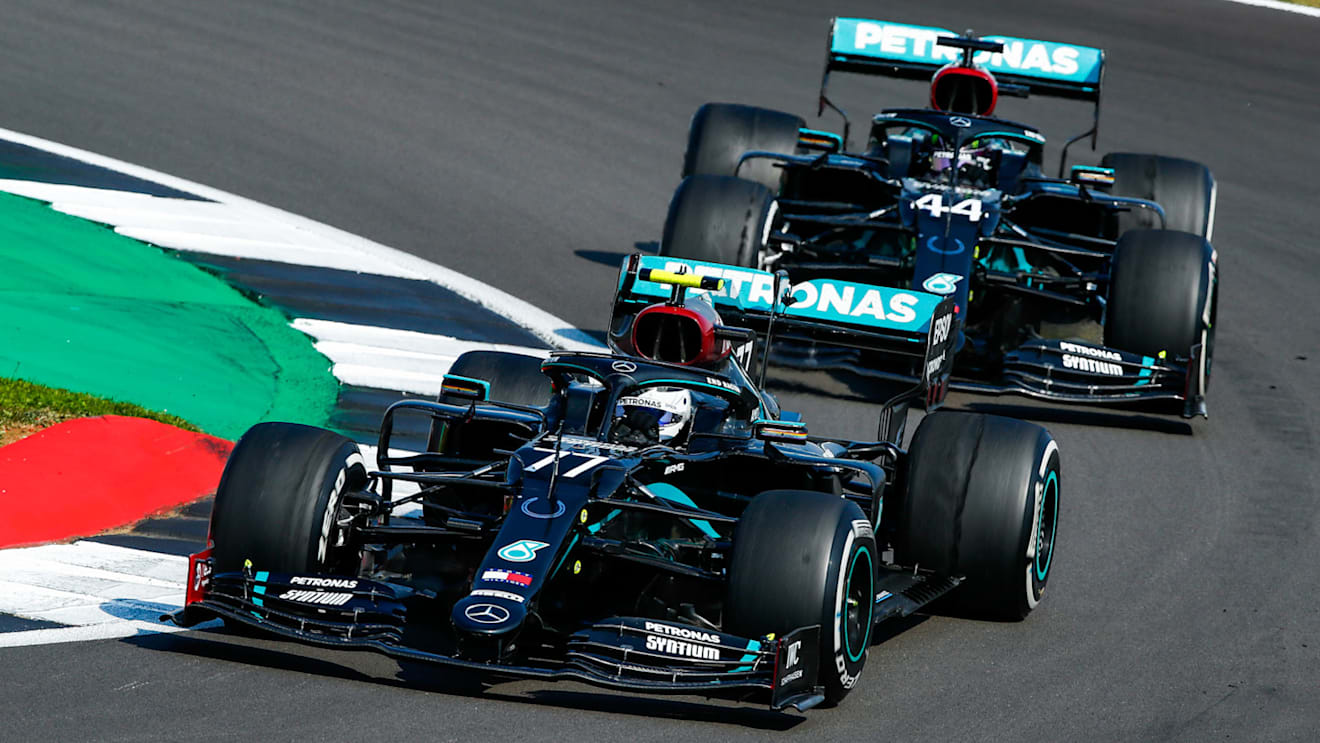 77 BOTTAS Valtteri (fin), Mercedes AMG F1 GP W11 Hybrid EQ Power+, 44 HAMILTON Lewis (gbr), Mercedes AMG F1 GP W11 Hybrid EQ Power+, action during the Emirates Formula 1 70th Anniversary Grand Prix 2020, from August 07 to 09, 2020 on the Silverstone Circuit, in Silverstone, United Kingdom - Photo Xavi Bonilla / DPPI
