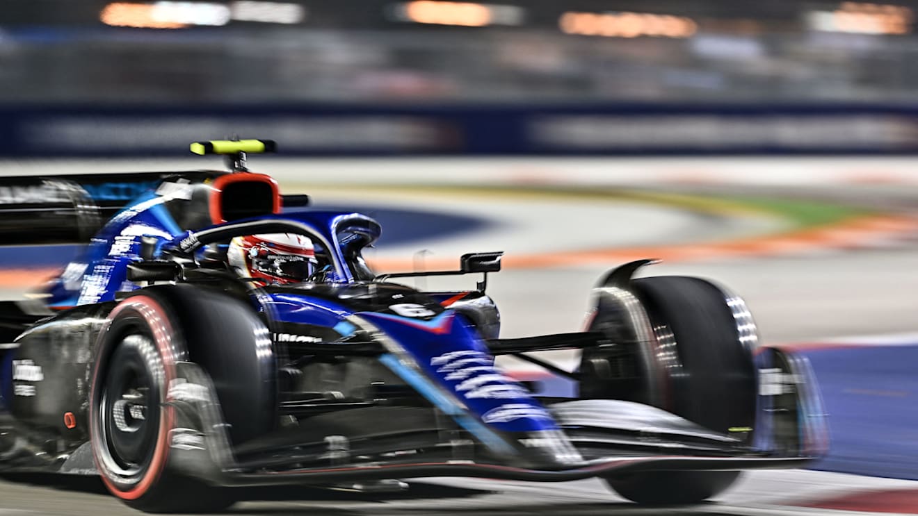 Williams' Canadian driver Nicholas Latifi drives during a practice session ahead of the Formula One Singapore Grand Prix night race at the Marina Bay Street Circuit in Singapore on September 30, 2022. (Photo by Lillian SUWANRUMPHA / AFP) (Photo by LILLIAN SUWANRUMPHA/AFP via Getty Images)