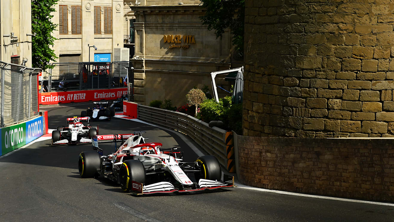 BAKU, AZERBAIJAN - JUNE 06: Kimi Raikkonen of Finland driving the (7) Alfa Romeo Racing C41 Ferrari during the F1 Grand Prix of Azerbaijan at Baku City Circuit on June 06, 2021 in Baku, Azerbaijan. (Photo by Dan Mullan - Formula 1/Formula 1 via Getty Images)