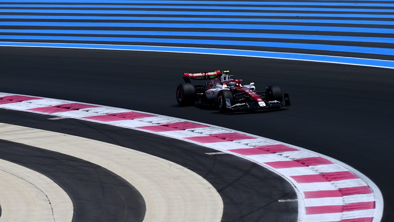 LE CASTELLET, FRANCE - JULY 23: Zhou Guanyu of China driving the (24) Alfa Romeo F1 C42 Ferrari on track during final practice ahead of the F1 Grand Prix of France at Circuit Paul Ricard on July 23, 2022 in Le Castellet, France. (Photo by Dan Mullan/Getty Images)