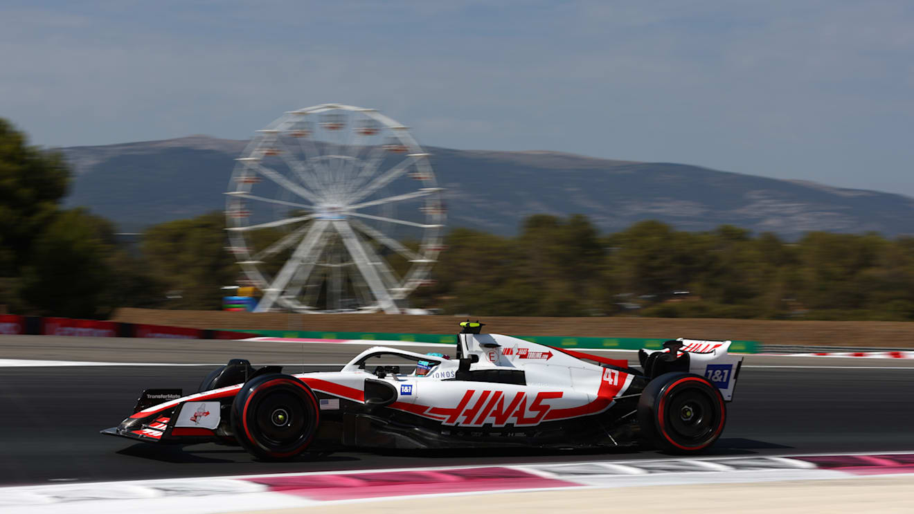 LE CASTELLET, FRANCE - JULY 23: Mick Schumacher of Germany driving the (47) Haas F1 VF-22 Ferrari on track during qualifying ahead of the F1 Grand Prix of France at Circuit Paul Ricard on July 23, 2022 in Le Castellet, France. (Photo by Bryn Lennon - Formula 1/Formula 1 via Getty Images)