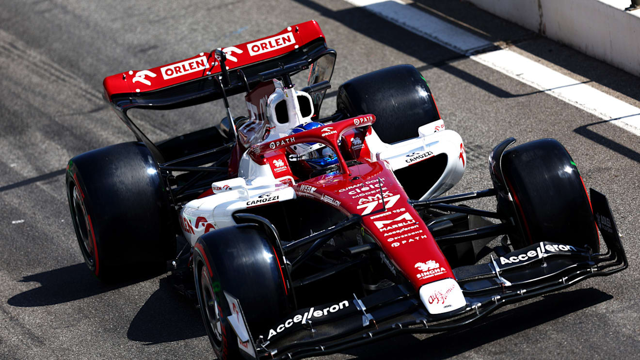 LE CASTELLET, FRANCE - JULY 23: Valtteri Bottas of Finland driving the (77) Alfa Romeo F1 C42 Ferrari in the pitlane during qualifying ahead of the F1 Grand Prix of France at Circuit Paul Ricard on July 23, 2022 in Le Castellet, France. (Photo by Clive Rose/Getty Images)