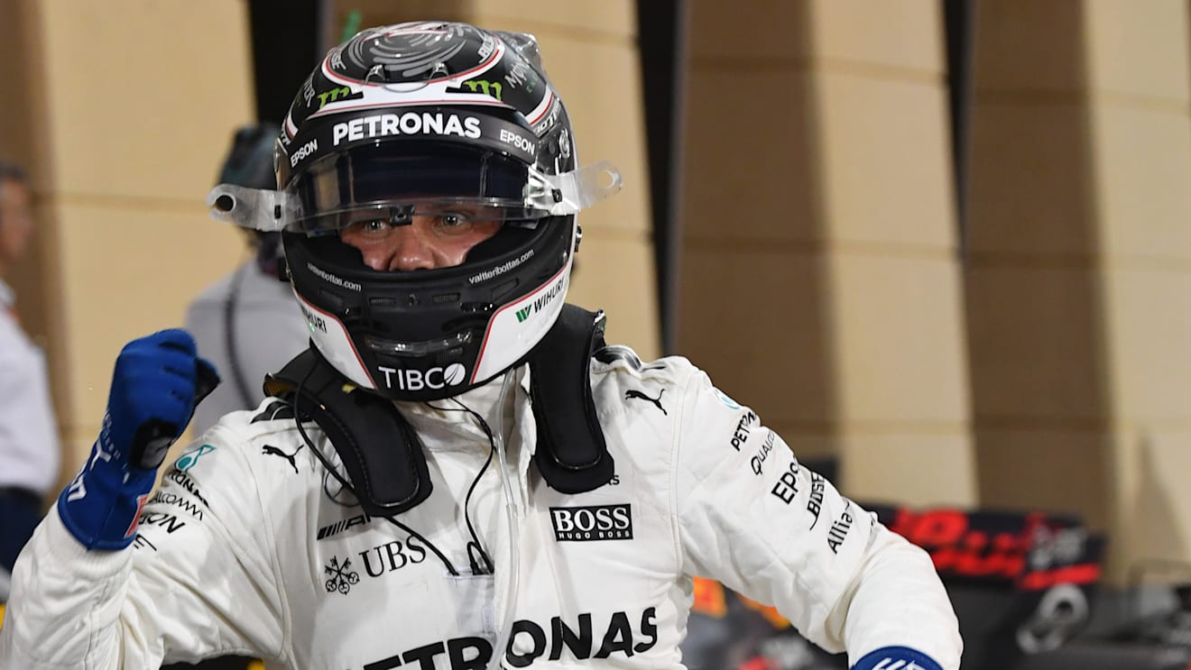 www.sutton-images.com Valtteri Bottas (FIN) celebrates in parc ferme at F1 World Championship, Rd3, Bahrain Grand Prix Qualifying, Bahrain International Circuit, Sakhir, Bahrain, Saturday 15 April 2017. © Sutton Images + 44 1327 352188