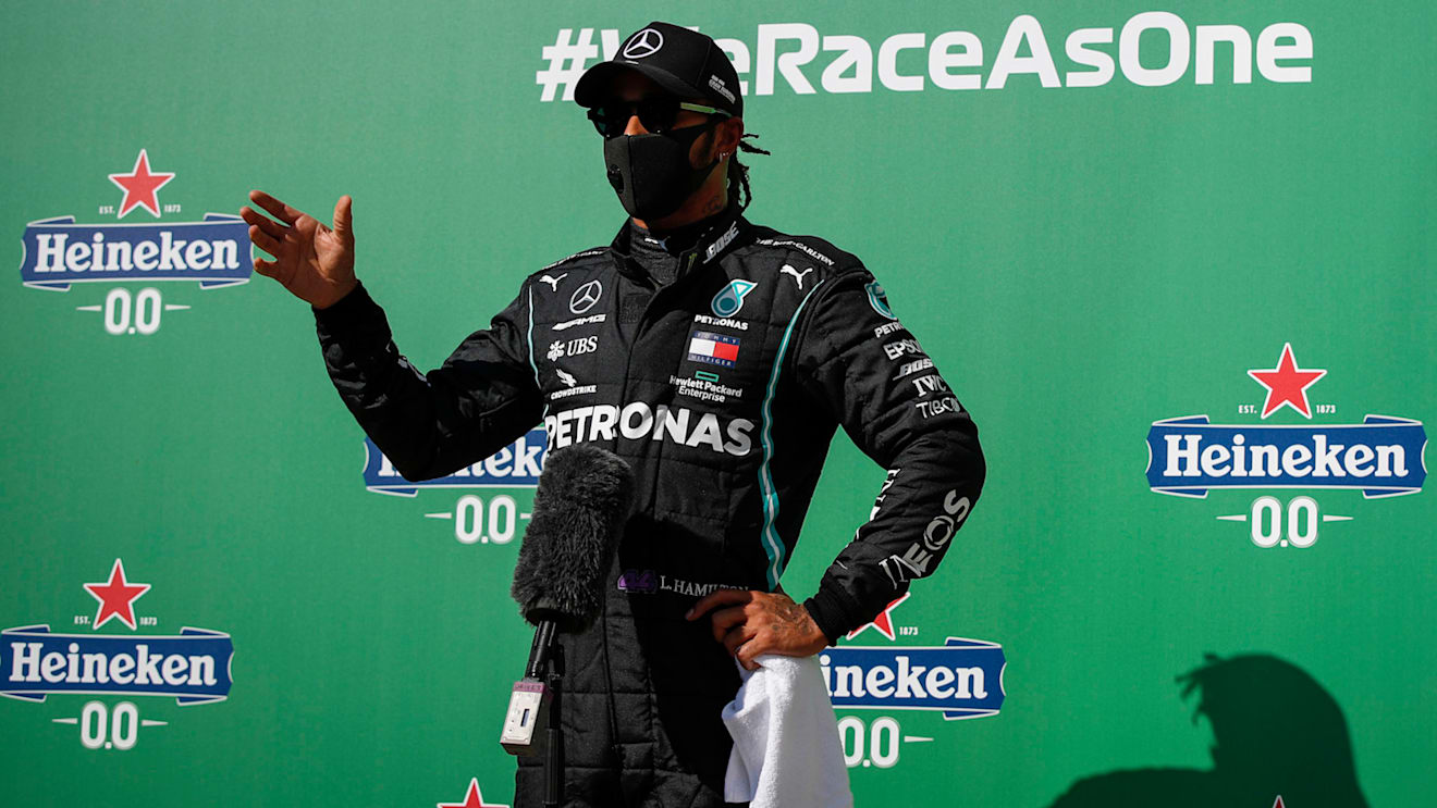 HAMILTON Lewis (gbr), Mercedes AMG F1 GP W11 Hybrid EQ Power+, portrait, celebrating his pole position during the Formula 1 Gran Premio Heineken D’italia 2020, 2020 Italian Grand Prix, from September 4 to 6, 2020 on the Autodromo Nazionale di Monza, in Monza, near Milano, Italy - Photo Florent Gooden / DPPI  