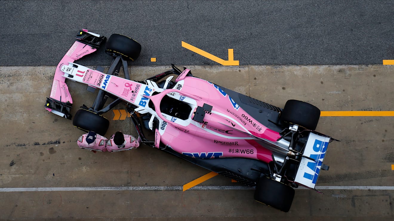 Sergio Perez (MEX) Force India F1 and Esteban Ocon (FRA) Force India F1 with the new Force India VJM11 at Formula One Testing, Day One, Barcelona, Spain, 26 February 2018. © Sutton Images
