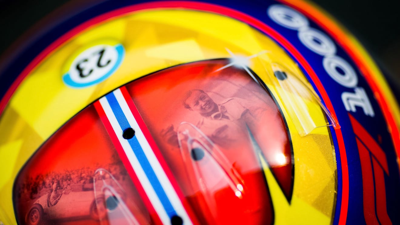 SHANGHAI, CHINA - APRIL 11: The 1000th F1 GP helmet of Alex Albon of Scuderia Toro Rosso and Thailand during previews ahead of the F1 Grand Prix of China at Shanghai International Circuit on April 11, 2019 in Shanghai, China. (Photo by Peter Fox/Getty Images)