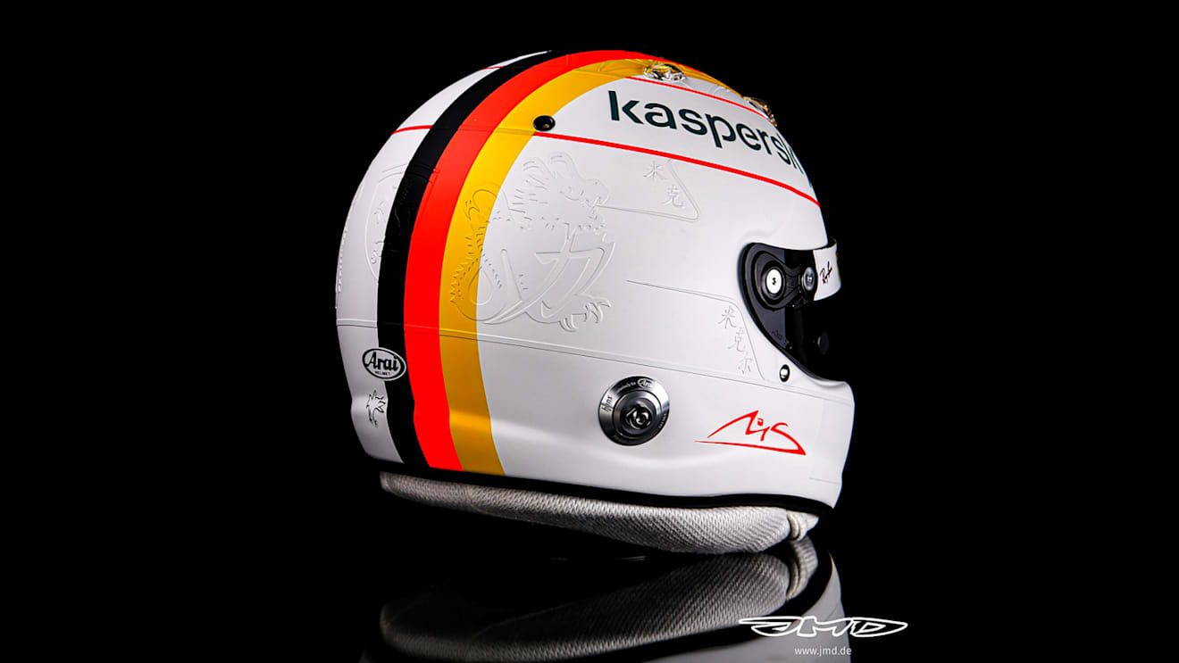 A rear-three-quarters view of Vettel's helmet for this weekend