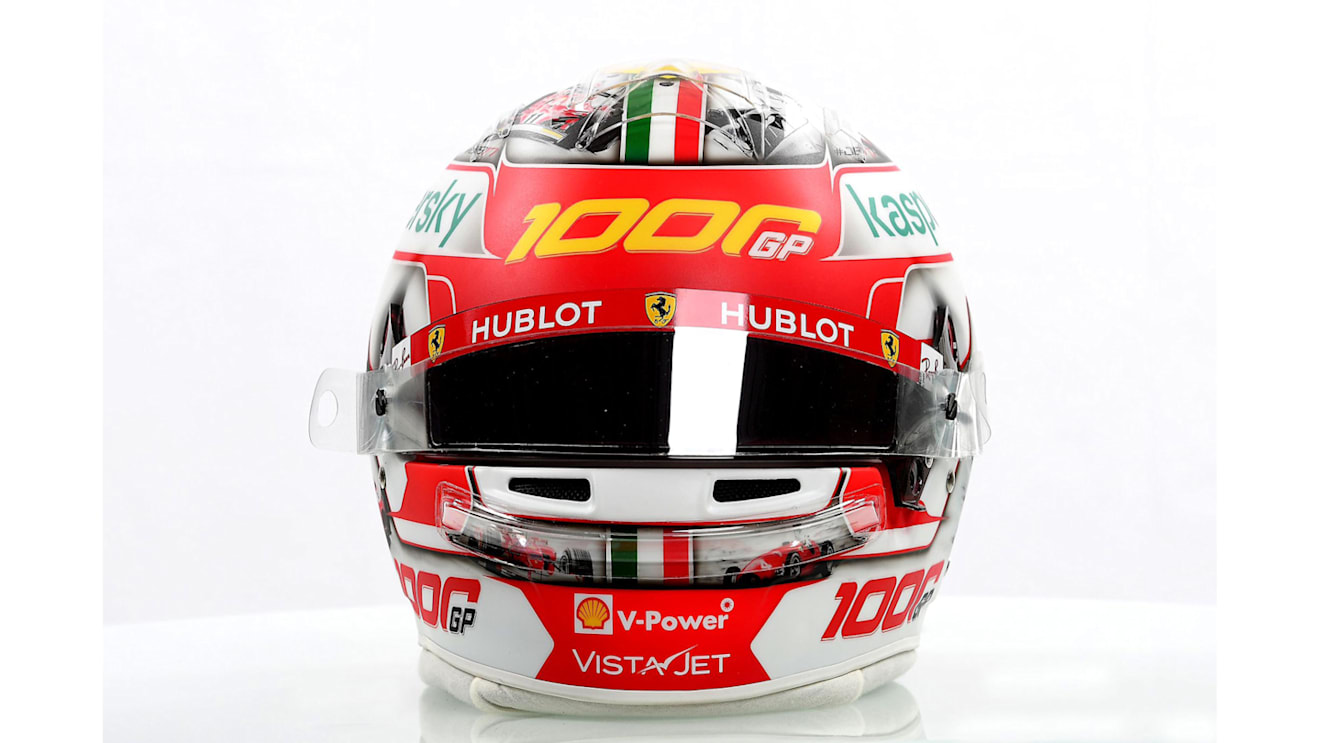 In fact, all 15 Ferrari F1 championship-winning cars feature on Leclerc's helmet