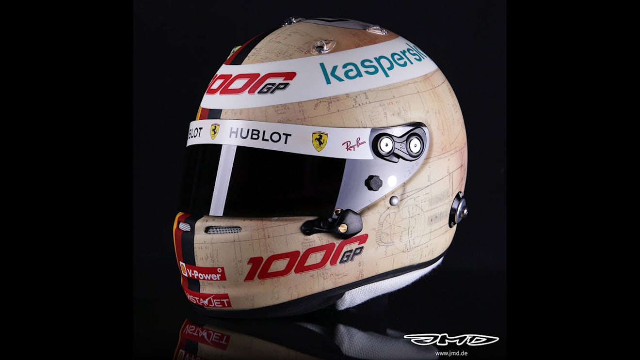 And Vettel's helmet also has a drawing of Ferrari's first GP contender from 1950, the 125