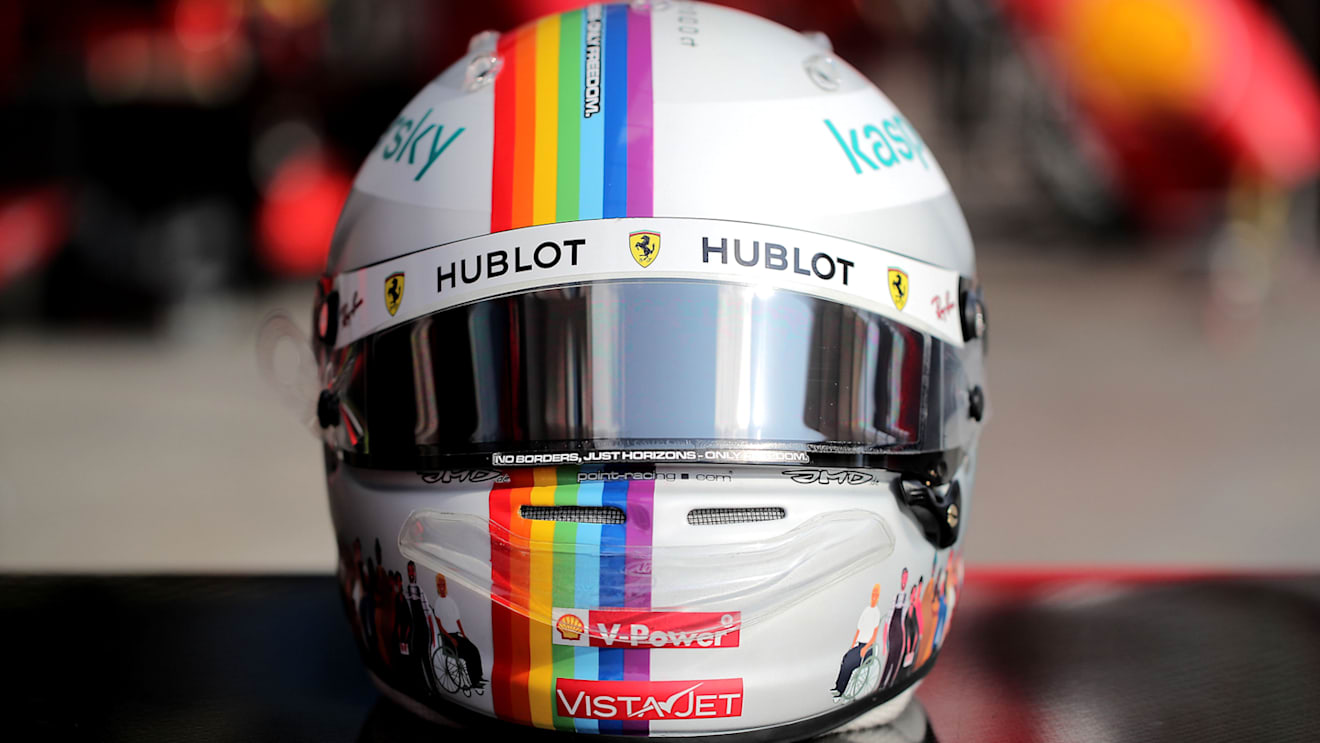 A front view of Vettel's helmet