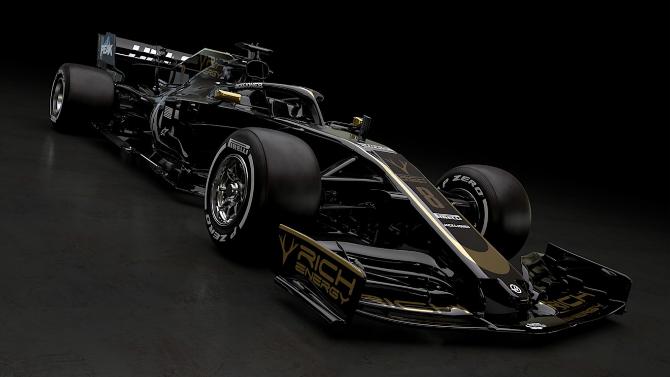 2019: This was a drastic change in livery for Haas as the VF-19 was unveiled in black and gold at London's Royal Automobile Club on February 7, 2019. The radical new scheme was all down to new title sponsor Rich Energy.